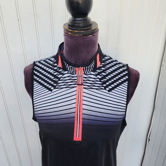 Jamie Sadock Sleeveless Zip Golf Top Pink Black Print Stretch Performance L - Picture 4 of 12